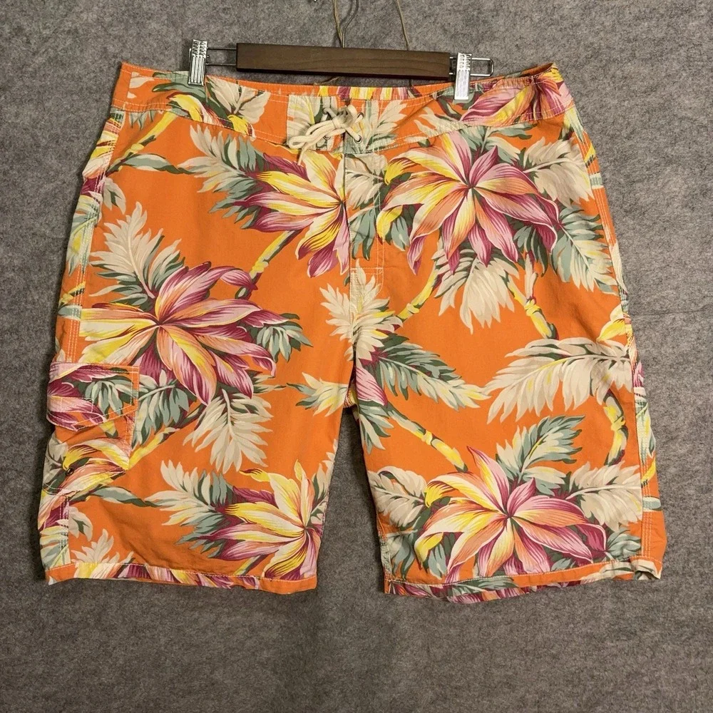 Polo Ralph Lauren Board Shorts Mens 38 Orange Floral Pockets 11